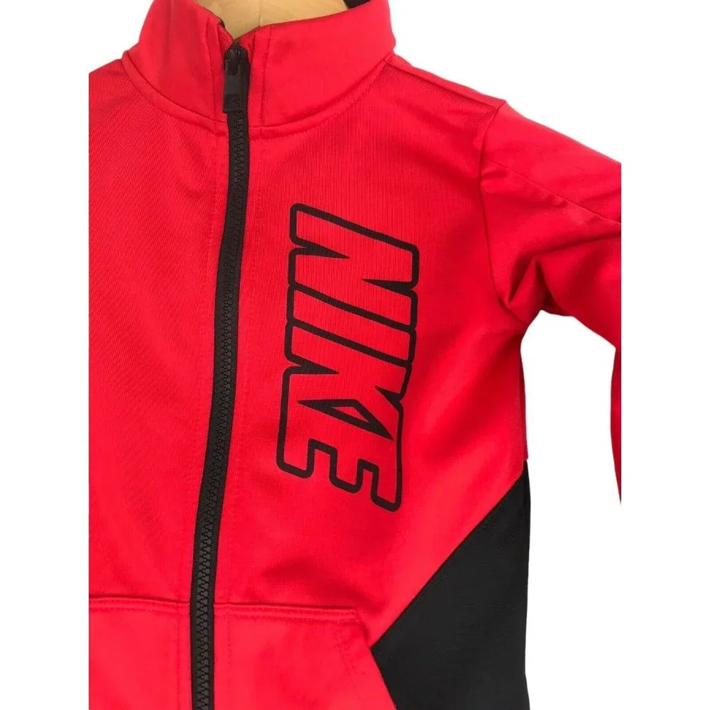 Nike Boys Track Suit Warm Up XS 4 Zip Up Jacket Pant Set Black Red Jacket Pants - Picture 3 of 11